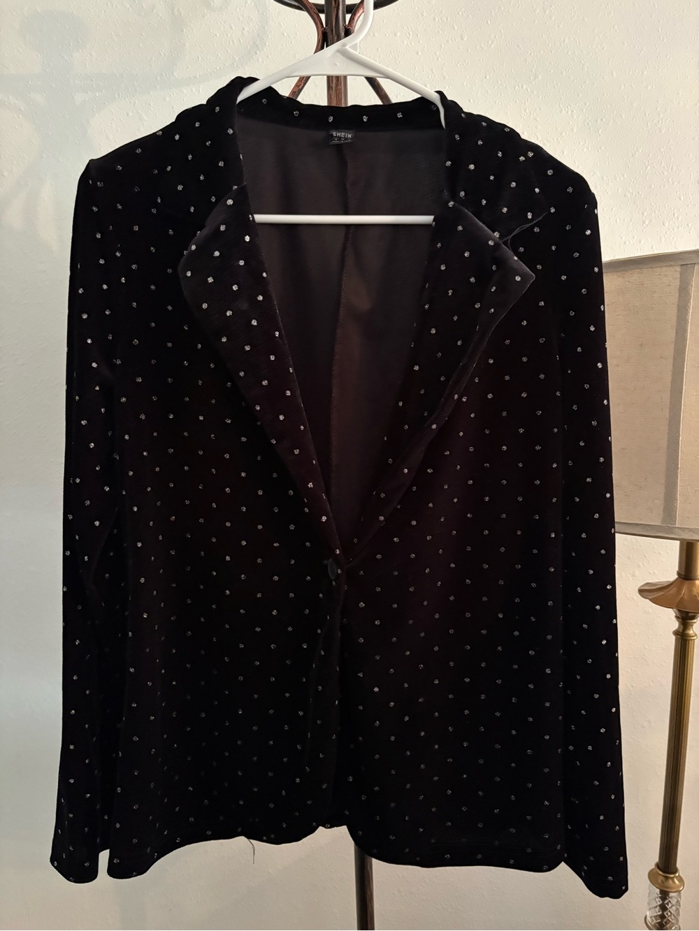 SHEIN Black Velvet Studded Blazer